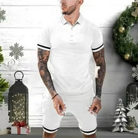 Muška polo majica i kratke hlače Postavite ljetne odjeće od pune boje plaže kratka set bijele veličine