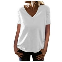 Ženske košulje žene modni casual v vrat na vratu pulover majice s kratkim rukavima bijeli m