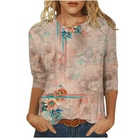 Žene Vintage cvjetno print bluza Dressy Casual Tunika Crewneck Tees Trendy Thirts Mekani vrhovi rukavi