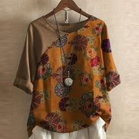 Ženske pamučne majice, pola rukava za pukotine tunika Vintage Print Bluuses Top Mexican LongShirt Plus