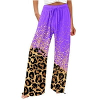 Dugačke hlače za čišćenje ženske hlače široke noge visoki struk ravno ležerne leopardne pantalone