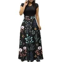 Eryao Maxi haljine za žene Vintage Elegantno ljeto, ženska boja kratkih rukava blok cvjetna tiskana