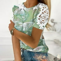 Ženski ljetni vrhovi kratki rukav majica Dressy casual čipke bluze labavi fit crewneck majica labavi