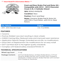 Prednja i stražnja kočnica i komplet za rotor - kompatibilan sa - Chevy Cruze 2.0l 4-cilindrični dizel