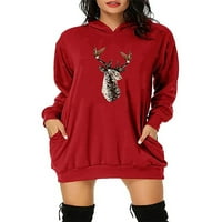 Springttc ženski kapuljač s dugim rukavima Casure Christmas Elk Print Activeweweb haljine haljine