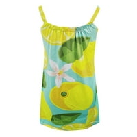 Ljetne haljine za žene Ženske modne ljetne voće Print okrugli vrat bez rukava za odmor na plaži za odmor