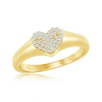 Beau Bijou Micro Pave Simulirani dijamant CZ srčani prsten 14K Zlatni sterling srebrni nakit za Valentinovo, žene ili tinejdžere veličine 8