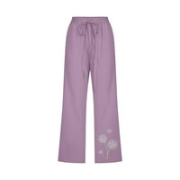 CLLIOS Women's Plus Size pamučne platnene hlače Ljeto elastični struk pant labavi fit casual tie prednje