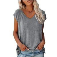 Lopecy-Sta ženski vrhovi bez rukava V izrez Solid Boja casual majica Loop Fit Basic bluze bez rukava