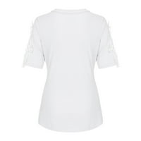 CETHRIO ženske majice - modni casual V-izrez čvrsti otisak čipke kratkih rukava ljeto plus veličina