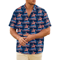 Muška košulja Muška štampana majica na otvorenom retro gumb labav kratki rukav gornji plavi m