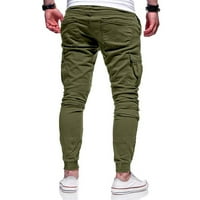 Muškarci Proljeće Ljetne ležerne pantalone Solidne boje Multi-džepni labavi ravni teretni hlače na otvorenom