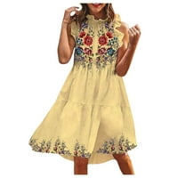 Leuncero Ladies Midi haljina bez rukava za bez rukava za cvjetni print ljetne haljine Ženski gumb casual