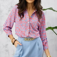 Ženski vrhovi kratki rukav labav bluza Grafički printira ženske majice V-izrez ljeto ljubičaste l