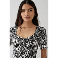 Ženske košulje Ženski modni leptir print patent zatvarač Duboko V-izrez Majica s kratkim rukavima Narančasta S