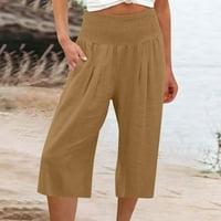 Žene povremeni ispisani džep elastični prozračni pantaloni labavi pamučni struk hlače ljeto