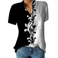 Qiaocaity Ženska labava bluza V izrez Ljeto skraćene majice s rukavom majicom s kratkim rukavima ruffle
