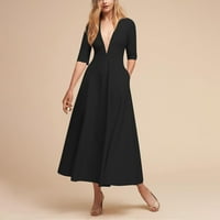 Haljine za žene tiskane V-izrez A-line Mini casual s kratkim rukavima ljetna haljina plava l