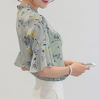 Trendi vrhovi za ženska dugačka majica s dugim rukavima labav gumb plairan bluza s retrover-pulover