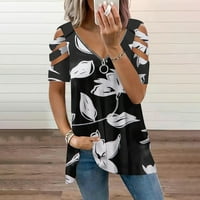 Lovskoo majice kratkih rukava za žene Trendi ljetni vrhovi cvjetni ispisani za V izrez Radni odjeću