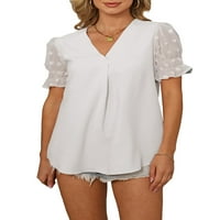 Žene casual gumba s kratkim rukavima dolje majice ljetne pamučne čvrste boje Top bluze sa džepovima