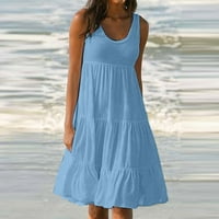 Haljine za žene kratki rukav dužina gležnja V-izrez Masivna ljetna casual plaža ženska čipka plava xxxl