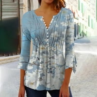Ženski vrhovi ženski modni casual tiska s kratkim rukavima Rad V-izrez Top bluza Brown M