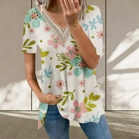 Mikilon Ženska modna traka Print V-izrez Dugme Majica Majica kratkih rukava Labava bluza Žene Žene TEE
