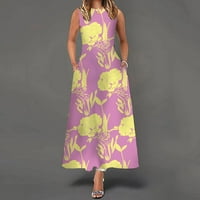 Ženske haljine tiskane gležnjana dužina maxi kratkih rukava modna ljetna okrugla izrez haljina kaki 3xl