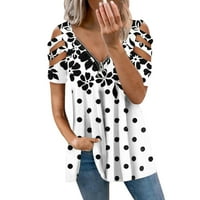 Akiihool majice za žene Ženske rupne rukave modne V regrete Oblikovedene labave vrhove Čvrsti povremeni bazični bluze